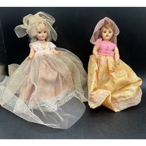 Rare 1948 2 Duchess Dolls 7 1/2" Sleepy Eye Arms Move Doll Long Dress Celluloid